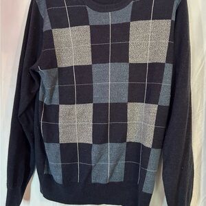 Dockers Men's Black and Gray Plaid Crewneck Sweater